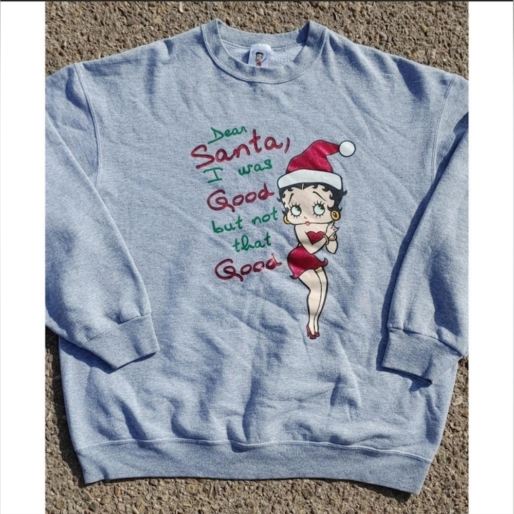 Vtg Y2K Betty Boop by Freeze Christmas Print Crew Neck Sweatshirt (XL) - Picture 2 of 5